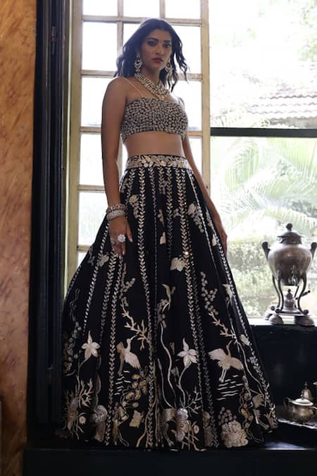 Vikram Phadnis Bird Paradise Embroidered Lehenga With Bustier 