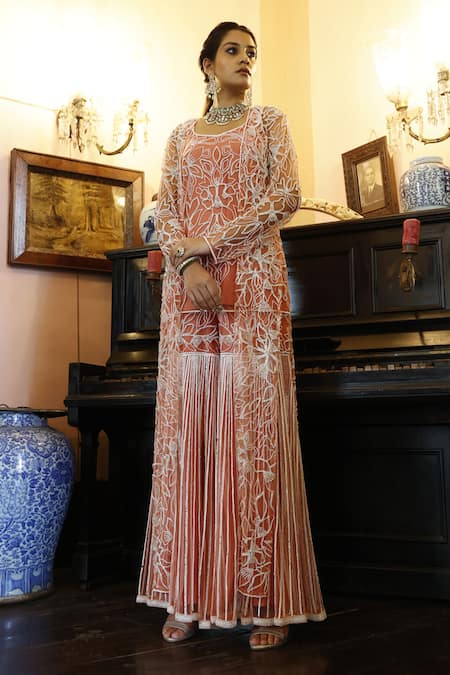 Vikram Phadnis Rafflesia Beads Embroidered Cape Sharara Set 