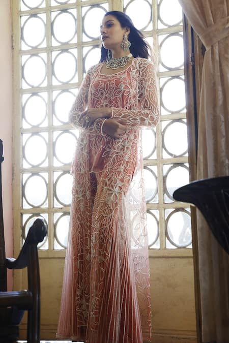 Vikram Phadnis Rafflesia Beads Embroidered Cape Sharara Set 