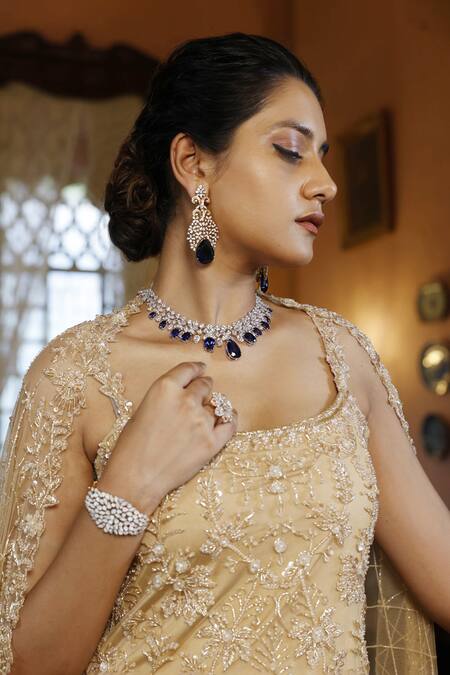 Shop_Vikram Phadnis_Beige Net Embroidery Sequin Square Iris Bloom Kurta Sharara Set _Online_at_Aza_Fashions