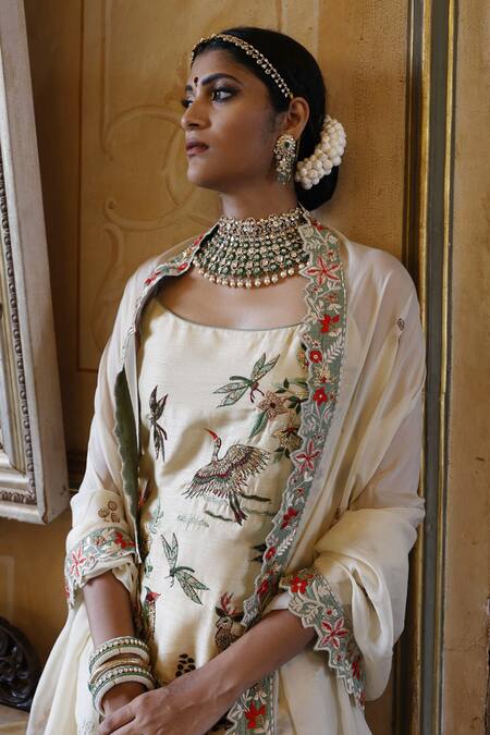 Buy Vikram Phadnis Ivory Peplum Kurta New Raw Silk Embroidered Broad U Sharara Set Online at Aza Fashions Buy_Vikram Phadnis_Ivory Peplum Kurta New Raw Silk Embroidered Broad U Sharara Set _Online_at_Aza_Fashions