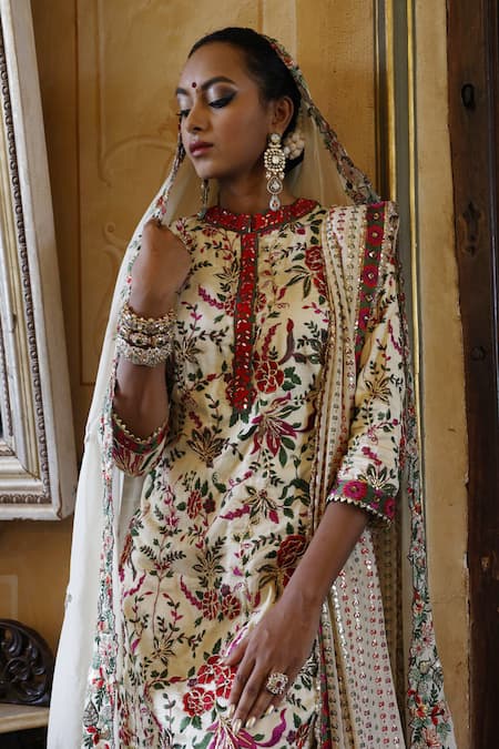 Buy Vikram Phadnis Ivory Kurta Silk Embroidered Floral Band Collar Sharara Set Online at Aza Fashions Buy_Vikram Phadnis_Ivory Kurta Silk Embroidered Floral Band Collar Sharara Set _Online_at_Aza_Fashions