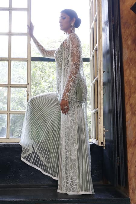 Vikram Phadnis Abstract Floral Embroidered Cape Sharara Set 