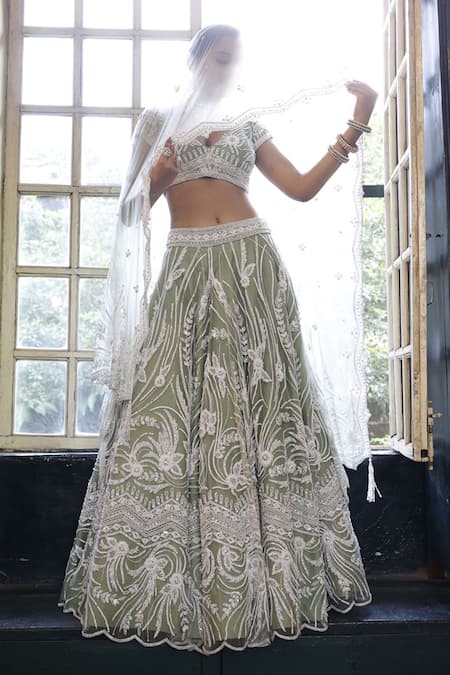 Vikram Phadnis Abstract Floral & Geometric Embroidered Bridal Lehenga Set 