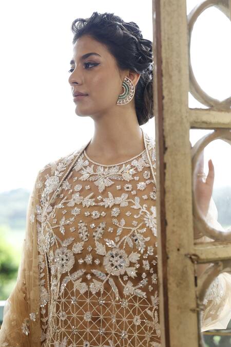 Buy Vikram Phadnis Beige Kurta Embroidered Crystal Round Cutdana And Mirror Sharara Set Online at Aza Fashions Buy_Vikram Phadnis_Beige Kurta Embroidered Crystal Round Cutdana And Mirror Sharara Set _Online_at_Aza_Fashions