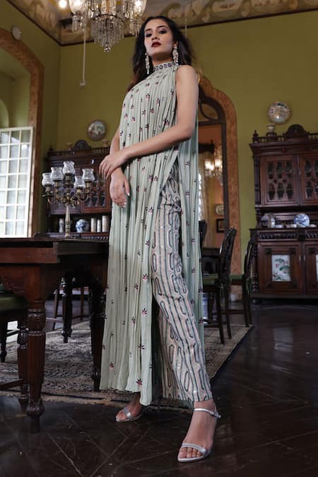 Vikram Phadnis Gathered Kurta Embroidered Pant Set 