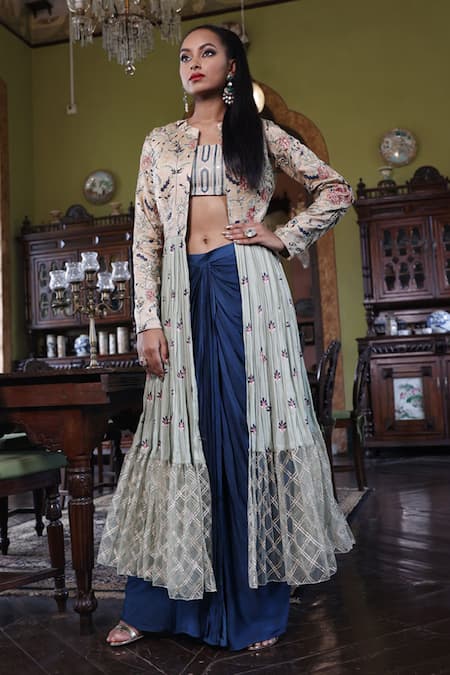 Vikram Phadnis Layered Cape Draped Skirt Set 