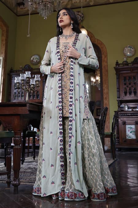 Vikram Phadnis Longline Embroidered Cape Sharara Set 
