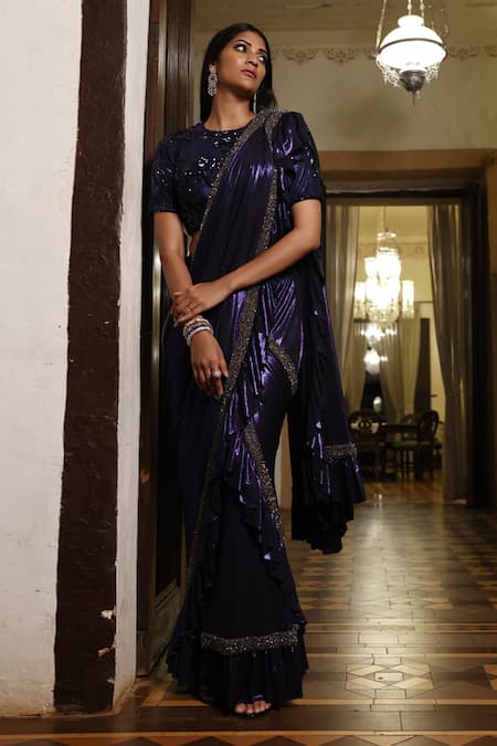 Vikram Phadnis Pre-Draped Frill Saree With Sequin Work Blouse 