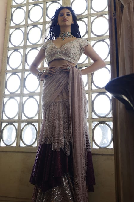 Vikram Phadnis Layered Pre-Draped Saree With Embroidered Blouse 