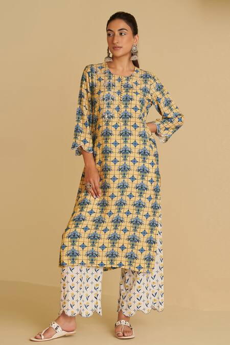 Buy Sage Saga Yellow , , Bansuri Suvaarn Floral Print Kurta Pant Set Online at Aza Fashions Buy_Sage Saga_Yellow , , Bansuri Suvaarn Floral Print Kurta Pant Set _Online_at_Aza_Fashions
