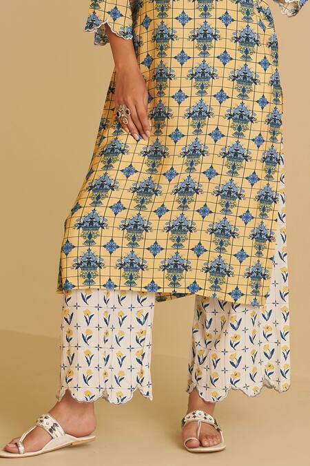 Shop Sage Saga Yellow , , Bansuri Suvaarn Floral Print Kurta Pant Set Online at Aza Fashions Shop_Sage Saga_Yellow , , Bansuri Suvaarn Floral Print Kurta Pant Set _Online_at_Aza_Fashions