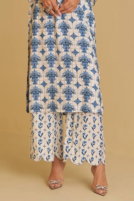Buy_Sage Saga_Blue , , Bansuri Neel Floral Print Kurta Pant Set _Online_at_Aza_Fashions