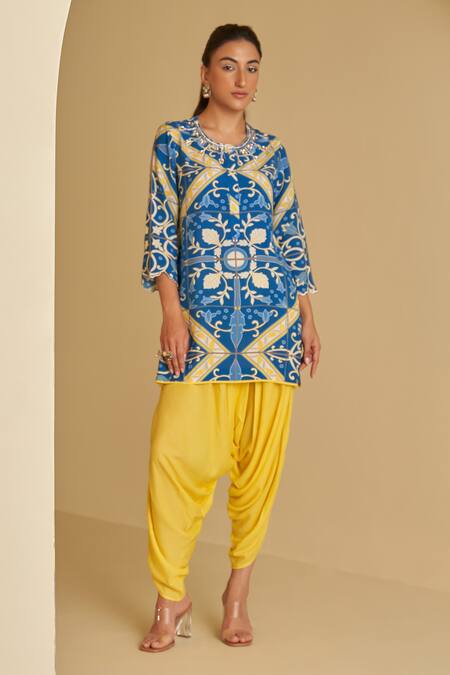 Sage Saga Blue , , Veena Suvaarn Floral Print Kurta Pant Set Online at Aza Fashions Sage Saga_Blue , , Veena Suvaarn Floral Print Kurta Pant Set _Online_at_Aza_Fashions
