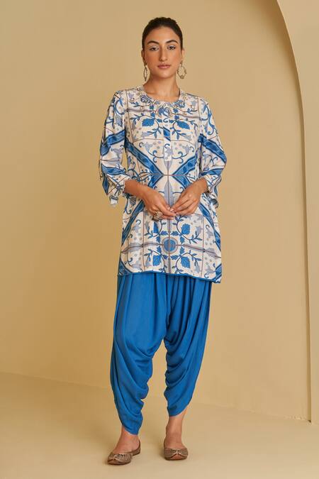 Sage Saga Blue , , Veena Neel Floral Print Kurta Pant Set Online at Aza Fashions Sage Saga_Blue , , Veena Neel Floral Print Kurta Pant Set _Online_at_Aza_Fashions