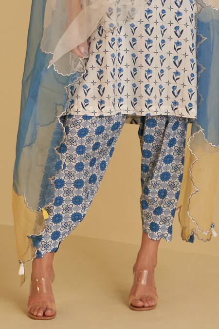 Shop_Sage Saga_Ivory , , Sarang Neel Floral Print Kurta Salwar Set _Online_at_Aza_Fashions