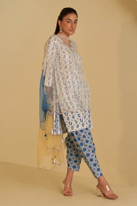 Sage Saga_Ivory , , Sarang Neel Floral Print Kurta Salwar Set _at_Aza_Fashions