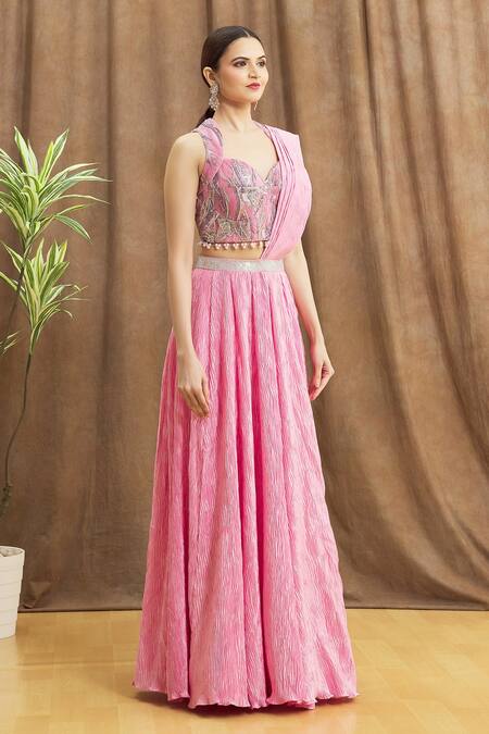Samyukta Singhania Pink Silk, Net Pearls, Sequins Textured Lehenga With Embroidered Blouse Online at Aza Fashions Samyukta Singhania_Pink Silk, Net Pearls, Sequins Textured Lehenga With Embroidered Blouse_Online_at_Aza_Fashions