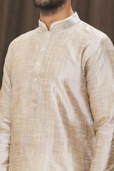 Arihant Rai Sinha_Silver Polyester, Silk Metallic Kurta And Churidar Set _at_Aza_Fashions