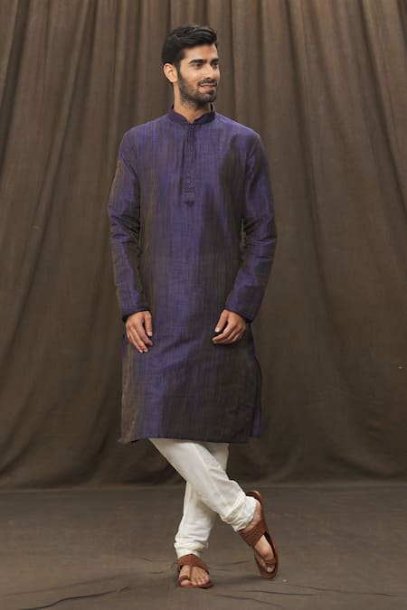 Shop_Arihant Rai Sinha_Blue Silk, Polyester Plain Kurta And Churidar Set _Online_at_Aza_Fashions
