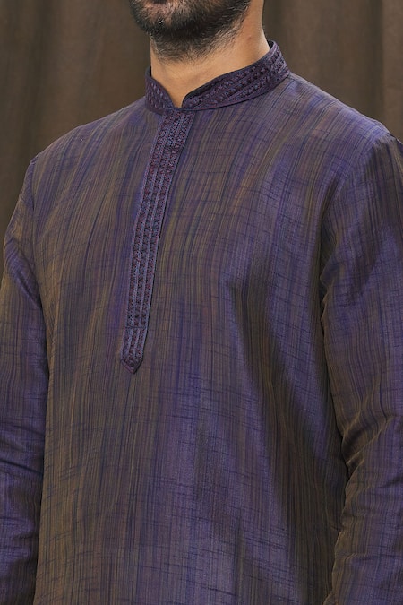 Arihant Rai Sinha_Blue Silk, Polyester Plain Kurta And Churidar Set _at_Aza_Fashions