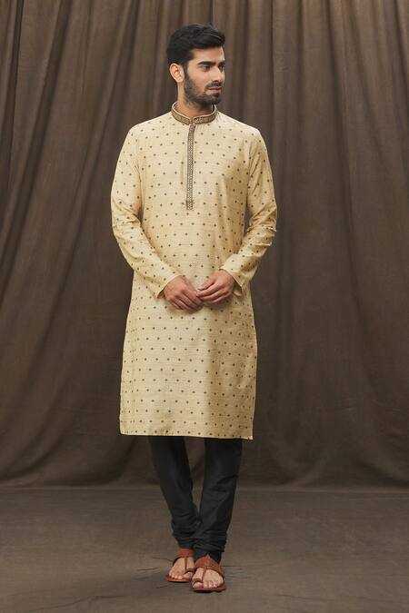Buy_Arihant Rai Sinha_Beige Polyester Geometric Pattern Kurta Set _Online_at_Aza_Fashions