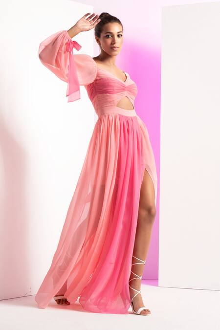 Shop Mandira Wirk Resort Multi Color Georgette V-neck Fondant Ombre Dress Online at Aza Fashions Shop_Mandira Wirk Resort_Multi Color Georgette V-neck Fondant Ombre Dress _Online_at_Aza_Fashions