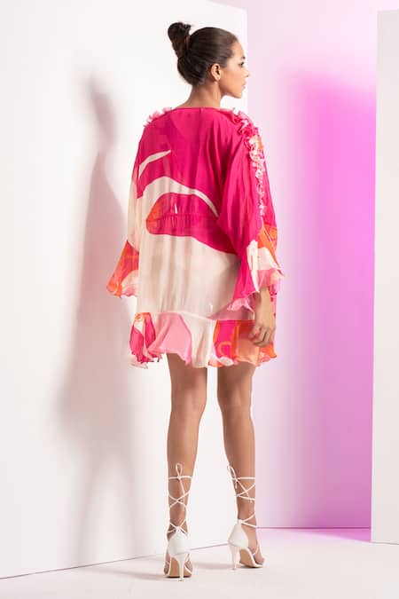 Mandira Wirk Resort Abstract Pattern Bodysuit With Cape 