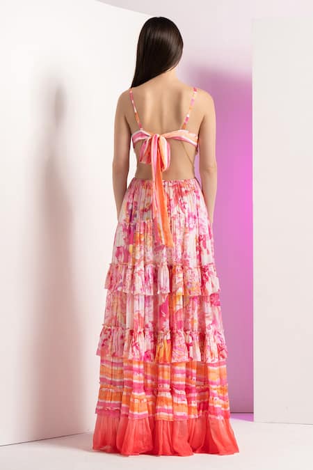 Mandira Wirk Resort Multi Color Chiffon Plunge Neck Fancy Fusion Maxi Dress Online at Aza Fashions Mandira Wirk Resort_Multi Color Chiffon Plunge Neck Fancy Fusion Maxi Dress _Online_at_Aza_Fashions