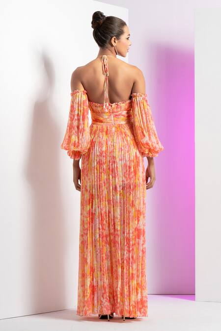 Shop Mandira Wirk Resort Multi Color Chiffon Halter Neck Multicolored Maxi Dress at Aza Fashions Shop_Mandira Wirk Resort_Multi Color Chiffon Halter Neck Multicolored Maxi Dress _at_Aza_Fashions