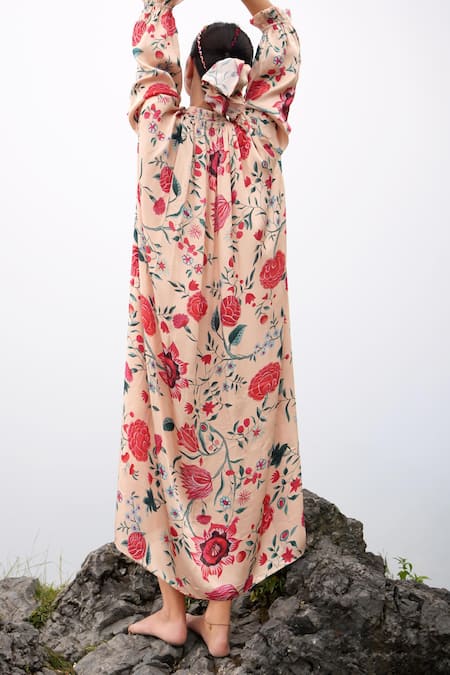 RAAS LIFE_White Velvet Embroidery High Neck Durga Printed Tunic _Online_at_Aza_Fashions