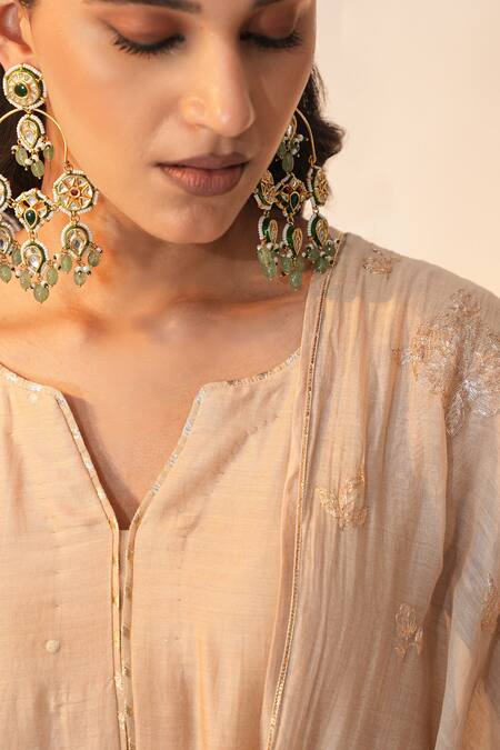 Label Mansi Nagdev_Gold Cotton, Silk Embroidery, Gota Patti, Piping Taabiir Anarkali Trouser Set _at_Aza_Fashions