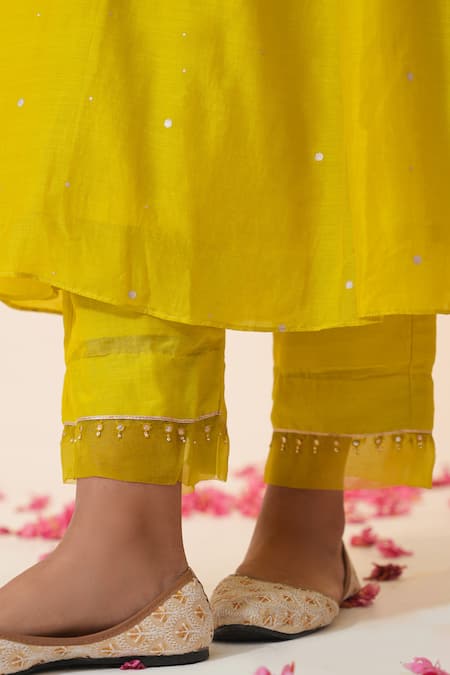 Label Mansi Nagdev_Green Cotton, Silk Sequins, Gota Patti, Embroidery Split Lime Anarkali Set _at_Aza_Fashions