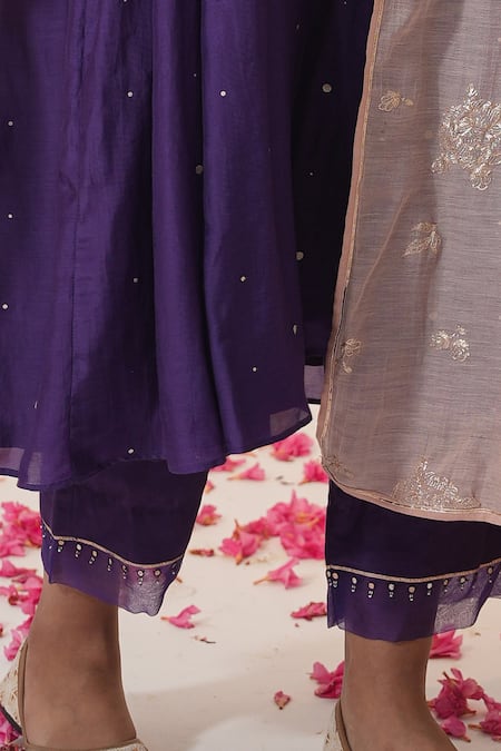 Buy_Label Mansi Nagdev_Purple Cotton, Silk Embroidery, Gota Patti, Inaayat Anarkali Trouser Set _Online_at_Aza_Fashions