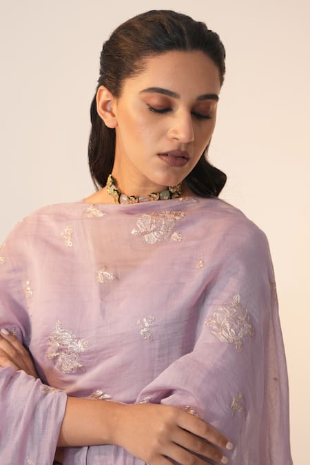 Buy_Label Mansi Nagdev_Purple Cotton, Silk Gota Patti, Embroidery V-neck Naayaab Anarkali Trouser Set _Online_at_Aza_Fashions