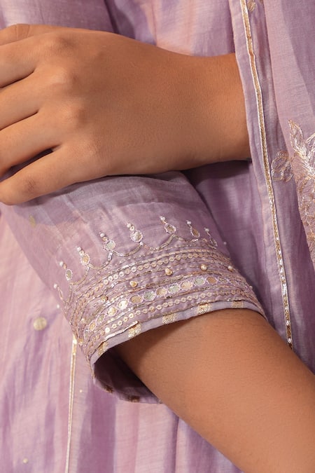 Shop_Label Mansi Nagdev_Purple Cotton, Silk Gota Patti, Embroidery V-neck Naayaab Anarkali Trouser Set _Online_at_Aza_Fashions