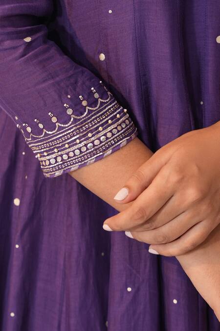 Shop_Label Mansi Nagdev_Purple Cotton, Silk Embroidery, Gota Patti, Ikhitiyaar Anarkali Trouser Set _Online_at_Aza_Fashions