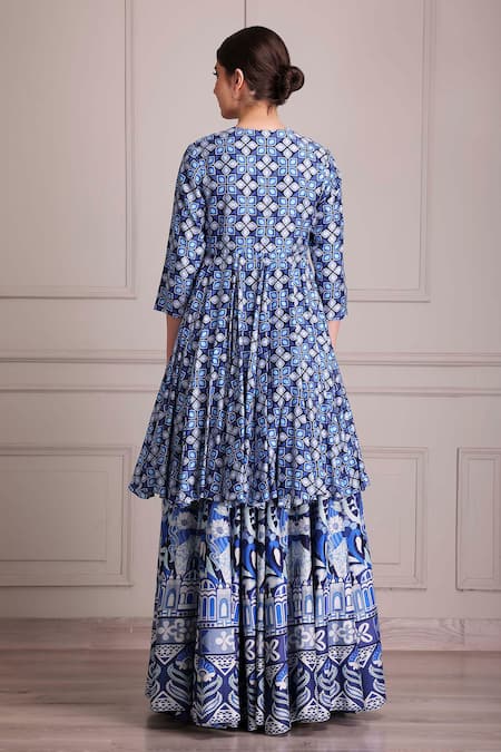 Alpona Designs By Soham Acharya Gathered Peplum Anarkali & Palace Print Skirt Set 