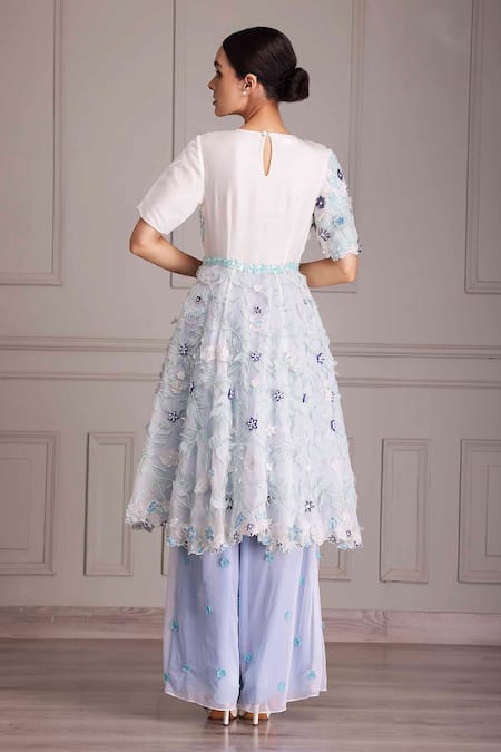 Alpona Designs By Soham Acharya Floral Embroidered Anarkali & Flared Pant Set 