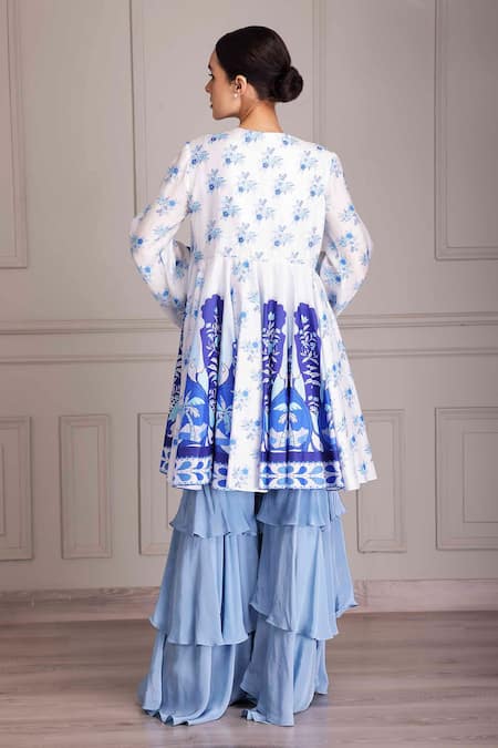 Alpona Designs By Soham Acharya Palace Print Peplum Anarkali With Layered Sharara 