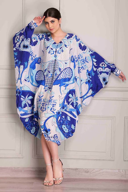 ALPONA DESIGNS BY SOHAM ACHARYA Hand Embroidered & Printed Kaftan Dress 