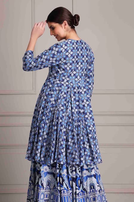 Alpona Designs By Soham Acharya Palace Print Cotton Silk Peplum Dress 