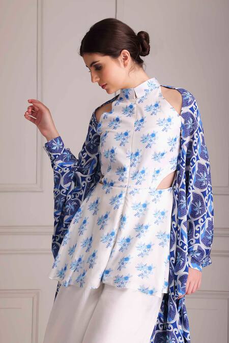 Alpona Designs By Soham Acharya_White Crepe, Cotton, Silk Embroidery Floral And Palace Print Panelled Jumpsuit _Online_at_Aza_Fashions