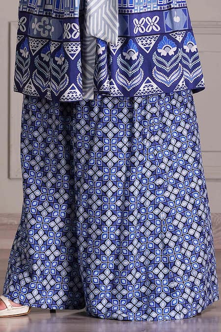 Alpona Designs By Soham Acharya_Blue Cotton, Silk Palace Jaal Print Pant _Online_at_Aza_Fashions