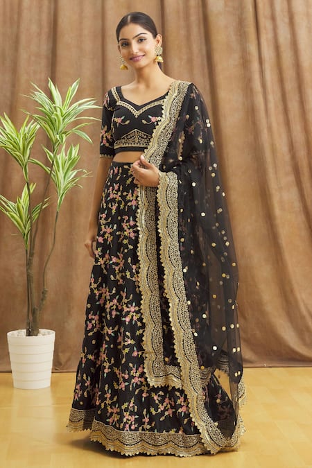 Koskii Black & Blue Woven Design Semi-Stitched Lehenga & Blouse with  Dupatta Price in India, Full Specifications & Offers | DTashion.com