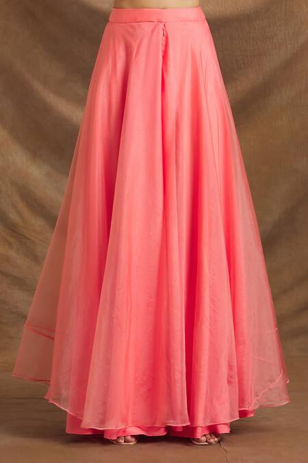 Shop Priti Sahni Coral Georgette, Organza Mirrors, Sequins, Embroidery Hand Top And Palazzo Set Online at Aza Fashions Shop_Priti Sahni_Coral Georgette, Organza Mirrors, Sequins, Embroidery Hand Top And Palazzo Set _Online_at_Aza_Fashions