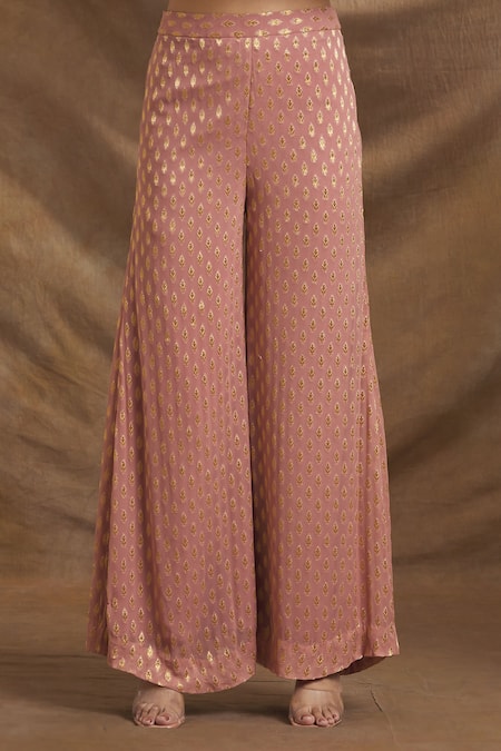 Priti Sahni_Pink Organza, Georgette Sequins, Embroidery V-neck, Sweetheart Top Palazzo Set _at_Aza_Fashions