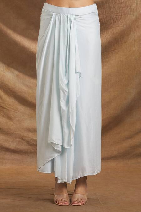 Priti Sahni_Blue Organza, Modal, Satin Sequins, Hand Embroidered Peplum Top And Skirt Set _at_Aza_Fashions