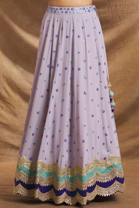 Shop Priti Sahni Blue Georgette, Organza Sequins, Beads V-neck Floral Lehenga Set Online at Aza Fashions Shop_Priti Sahni_Blue Georgette, Organza Sequins, Beads V-neck Floral Lehenga Set _Online_at_Aza_Fashions