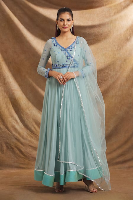 Party Wear Beautiful Blue Georgette Long Anarkali Dress at Rs 1045 in Surat